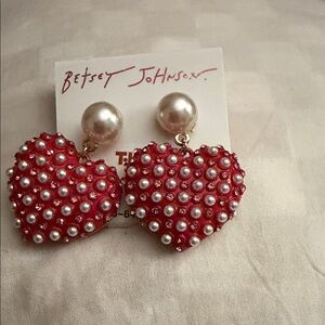 Betsey Johnson Red Heart Earrings with Pearls
